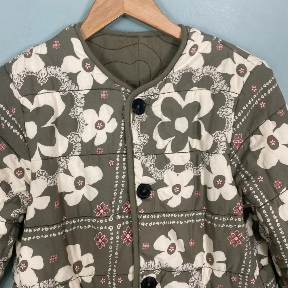 Free People Zazu Reversible Jacket Quilted Floral‎ Green XS FLAWED FLAWED